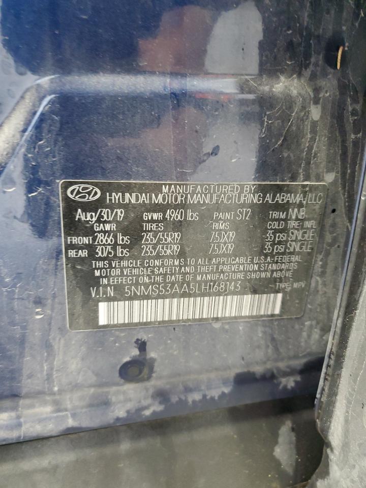 2020 Hyundai Santa Fe Limited VIN: 5NMS53AA5LH168143 Lot: 92422565