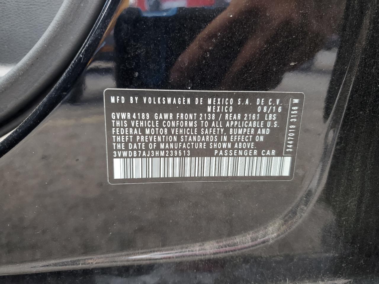 2017 Volkswagen Jetta Se VIN: 3VWDB7AJ3HM239513 Lot: 92646155
