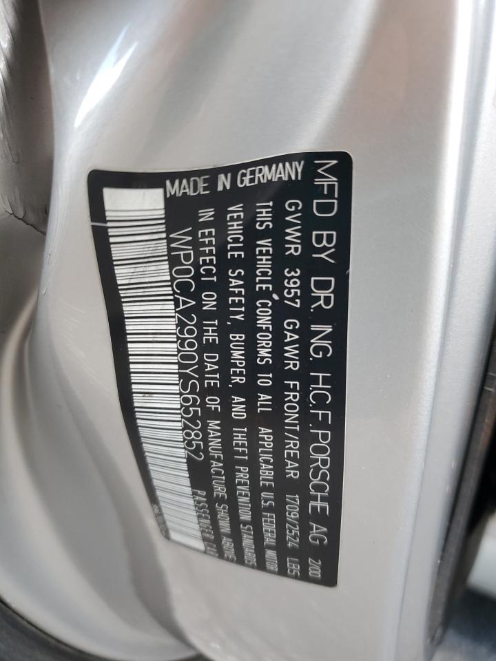 2000 Porsche 911 Carrera 2 VIN: WP0CA2990YS652852 Lot: 92744985