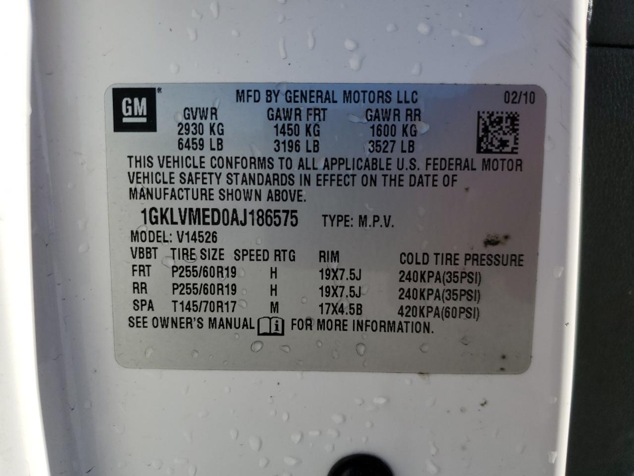 2010 GMC Acadia Slt-1 VIN: 1GKLVMED0AJ186575 Lot: 91392045