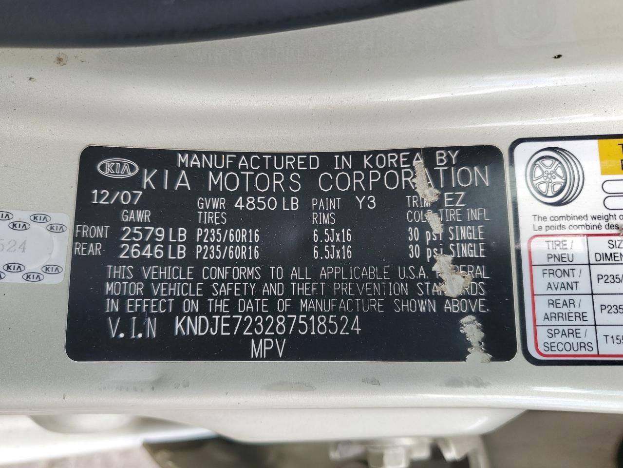 2008 Kia Sportage Ex VIN: KNDJE723287518524 Lot: 91666045