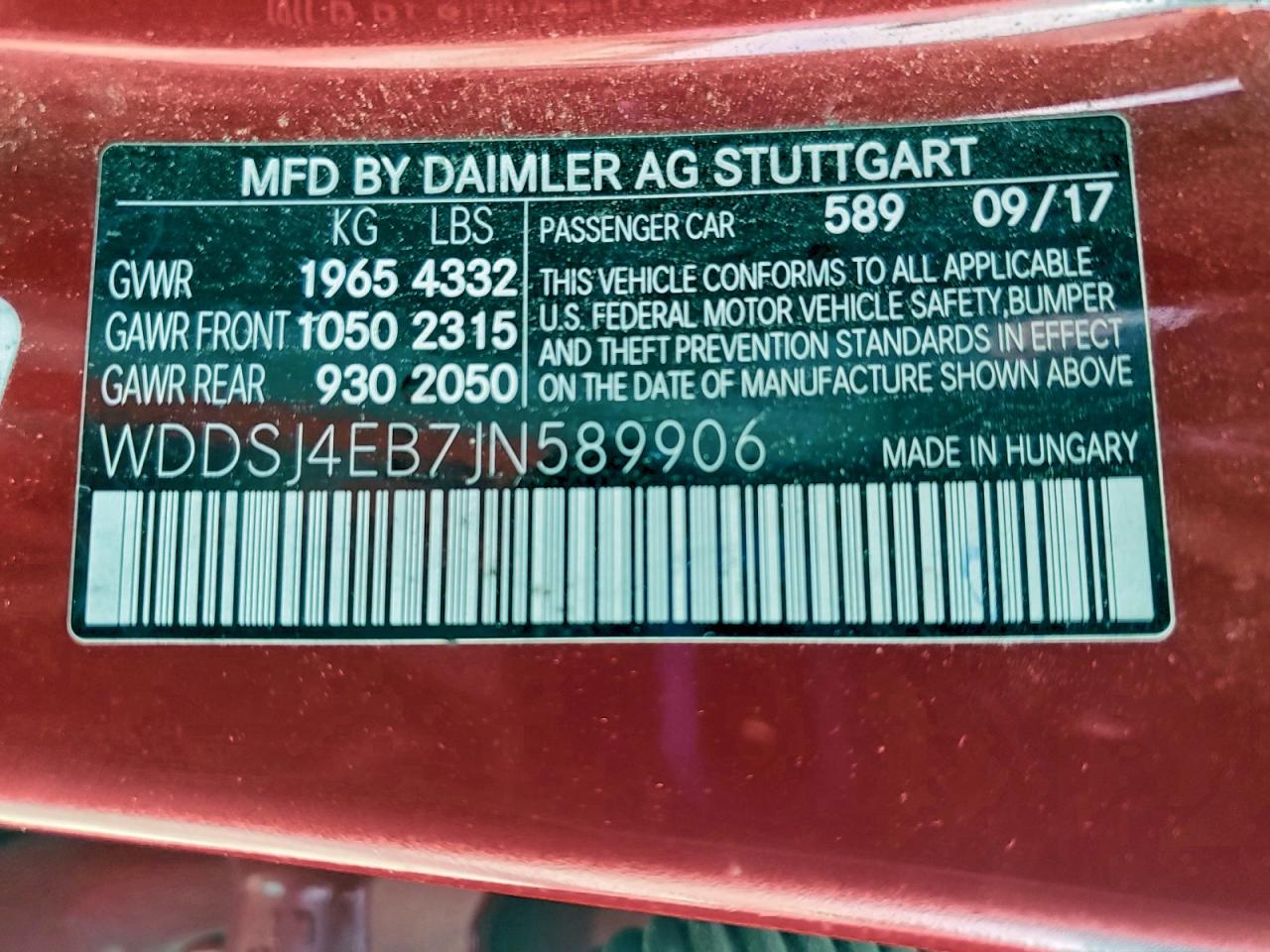 2018 Mercedes-Benz Cla 250 VIN: WDDSJ4EB7JN589906 Lot: 93499685