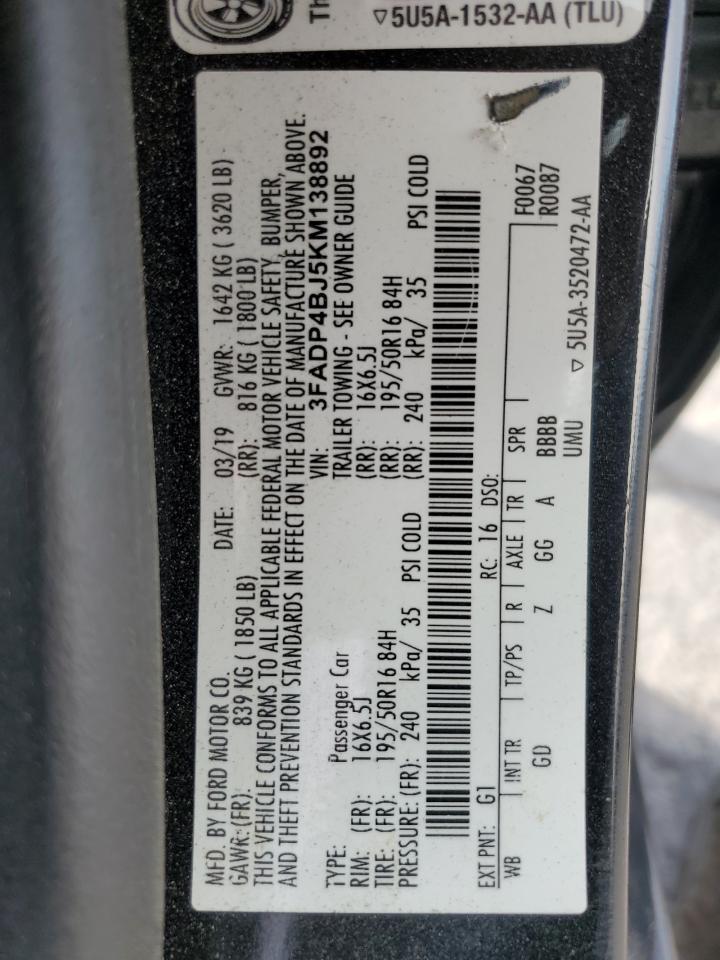 2019 Ford Fiesta Se VIN: 3FADP4BJ5KM138892 Lot: 91813365