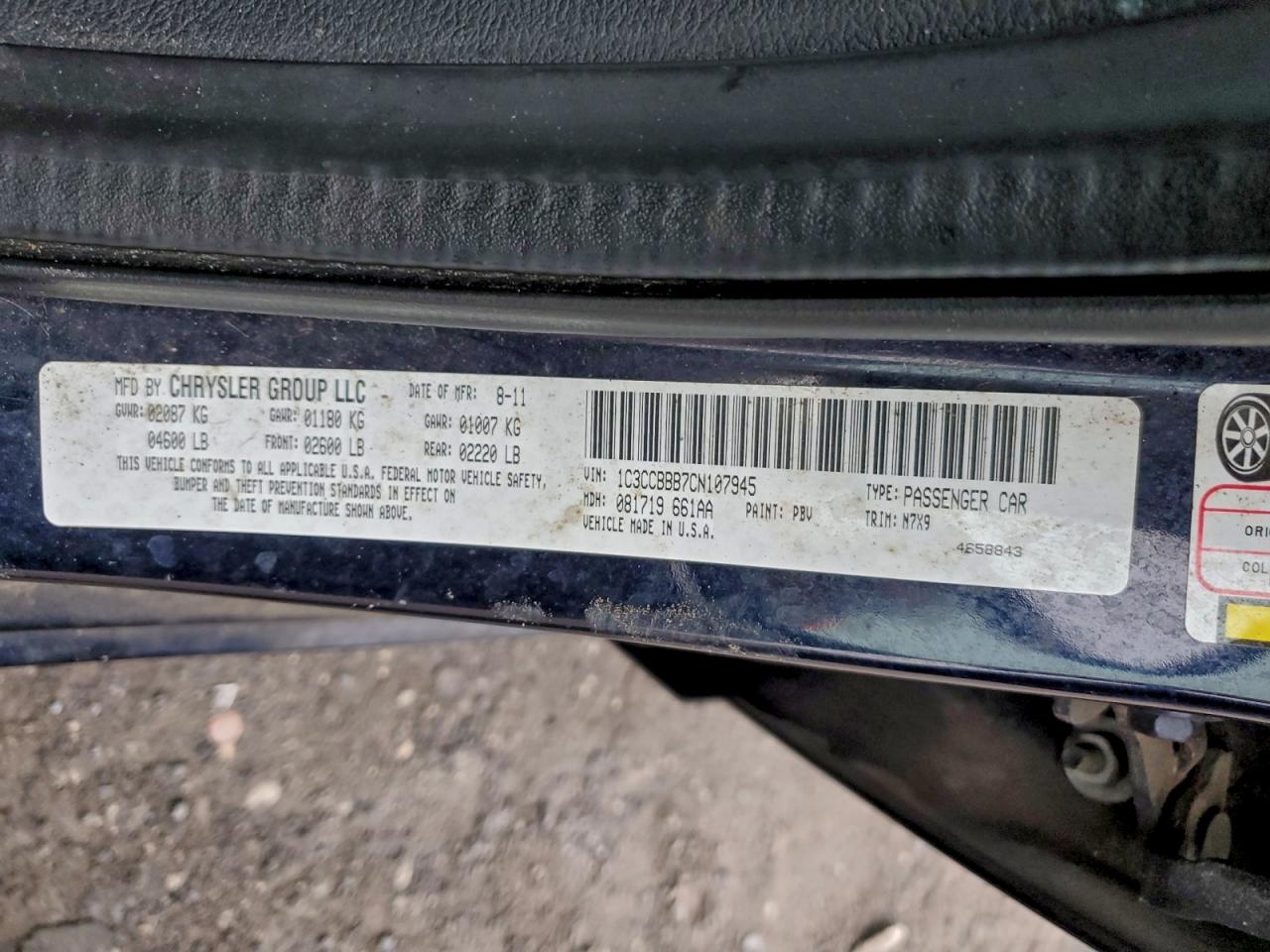 2012 Chrysler 200 Touring VIN: 1C3CCBBB7CN107945 Lot: 93900785