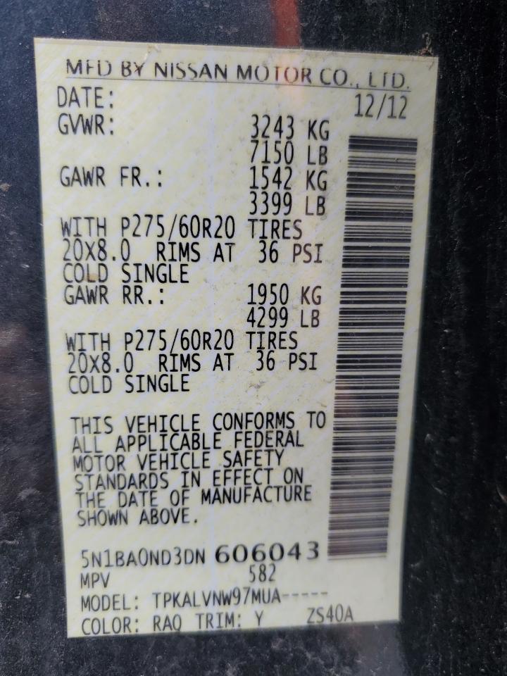 2013 Nissan Armada Sv VIN: 5N1BA0ND3DN606043 Lot: 93005945