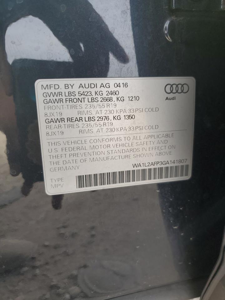 2016 Audi Q5 Premium Plus VIN: WA1L2AFP3GA141807 Lot: 92673255