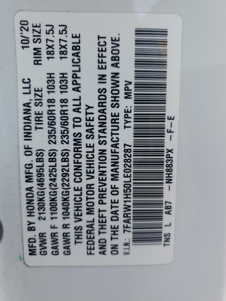 2020 Honda Cr-V Ex VIN: 7FARW1H50LE028287 Lot: 92672035