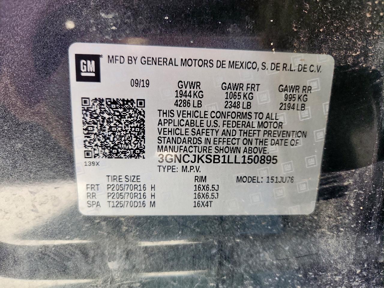 2020 Chevrolet Trax Ls VIN: 3GNCJKSB1LL150895 Lot: 90948745