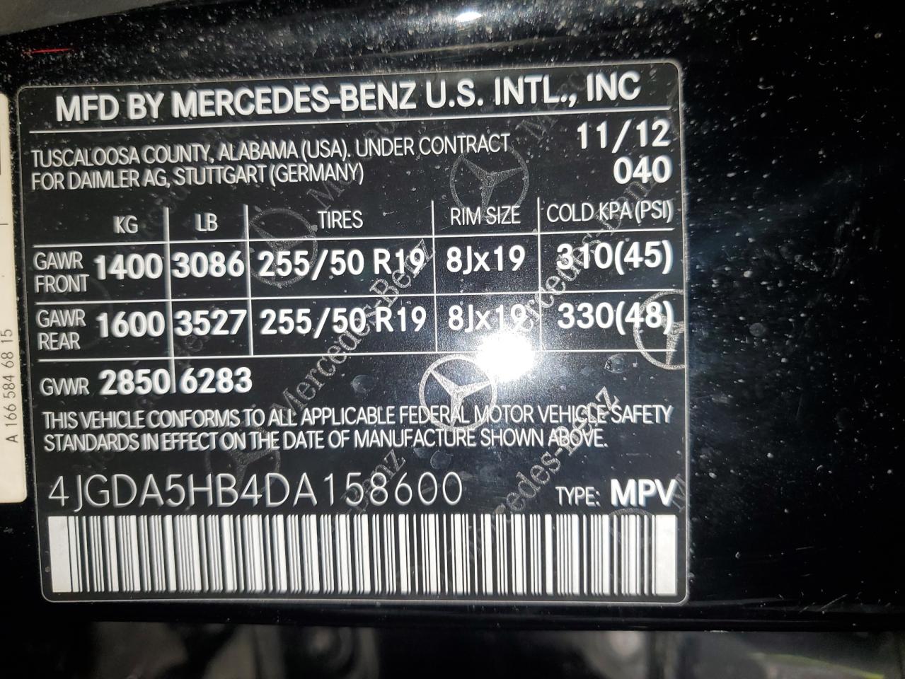 2013 Mercedes-Benz Ml 350 4Matic VIN: 4JGDA5HB4DA158600 Lot: 93518585