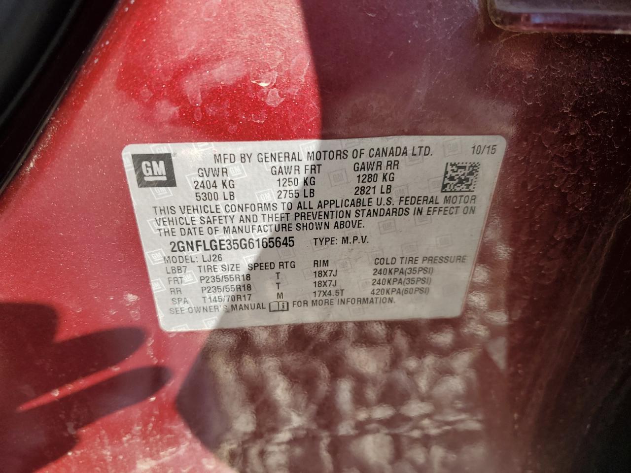 2016 Chevrolet Equinox Ltz VIN: 2GNFLGE35G6165645 Lot: 90695555