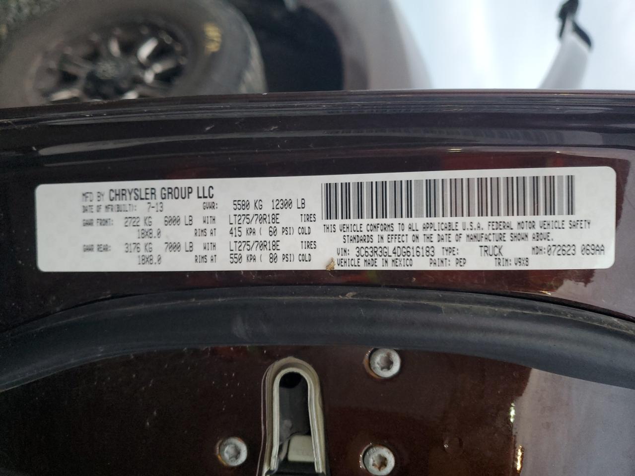 2013 Ram 3500 St VIN: 3C63R3GL4DG616183 Lot: 93494155