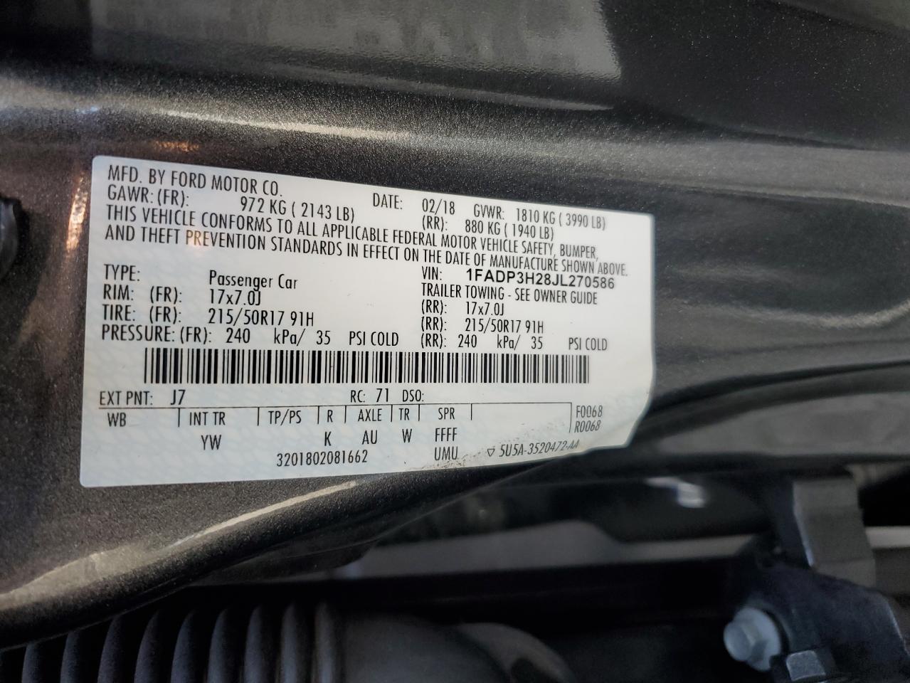 2018 Ford Focus Sel VIN: 1FADP3H28JL270586 Lot: 93252615