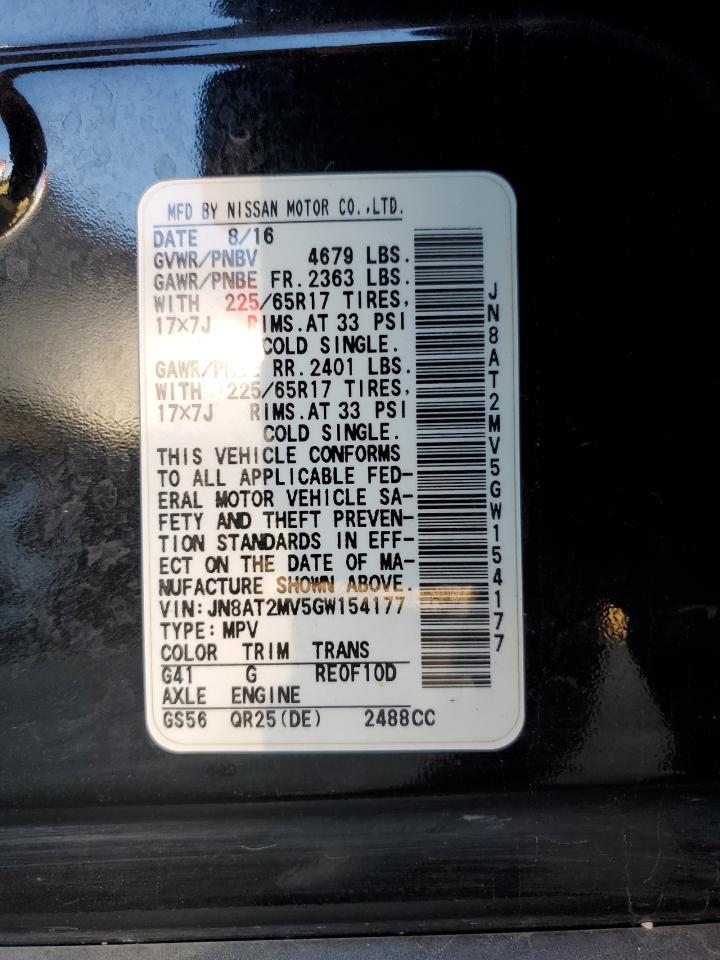 2016 Nissan Rogue S VIN: JN8AT2MV5GW154177 Lot: 91020045