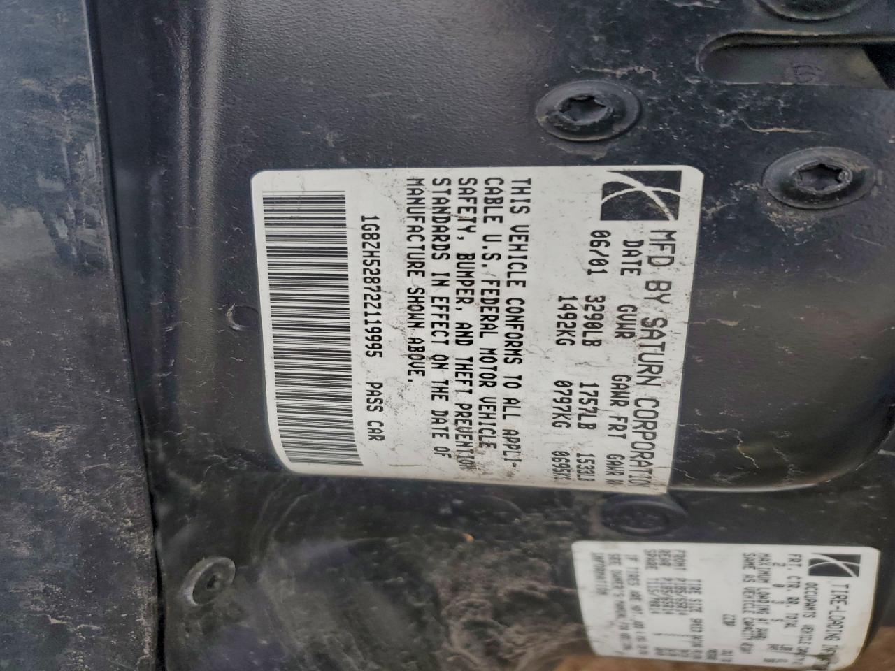 2002 Saturn Sl1 VIN: 1G8ZH52872Z119995 Lot: 94323185