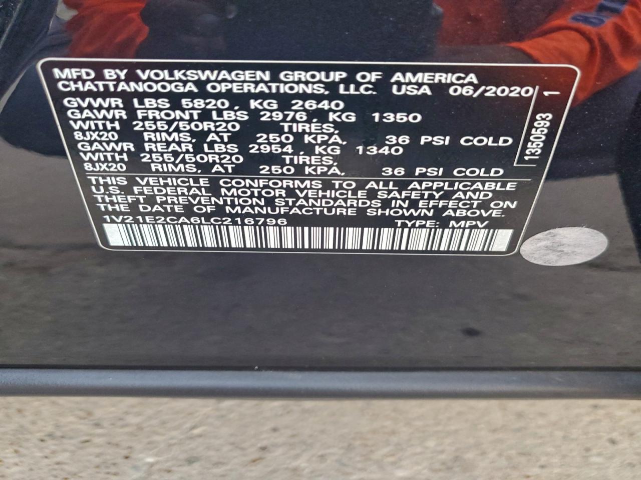 2020 Volkswagen Atlas Cross Sport Se VIN: 1V21E2CA6LC216796 Lot: 93723635