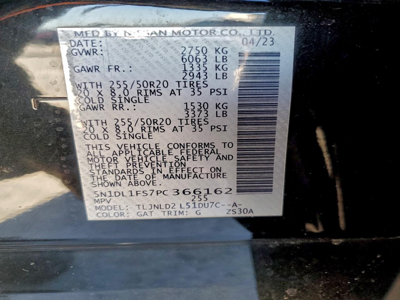 2023 Infiniti Qx60 Luxe VIN: 5N1DL1FS7PC366162 Lot: 94137505