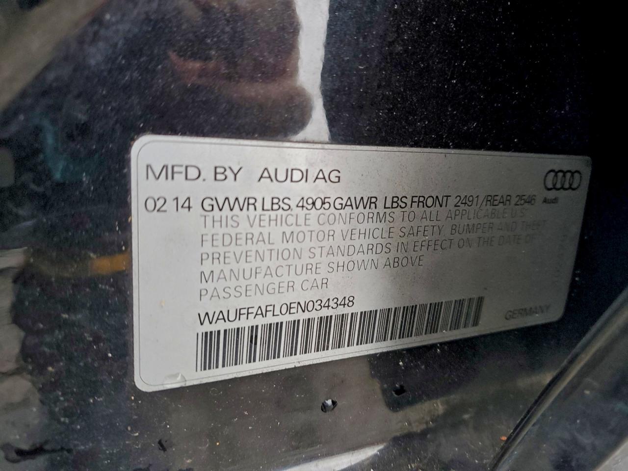 2014 Audi A4 Premium Plus VIN: WAUFFAFL0EN034348 Lot: 94734865