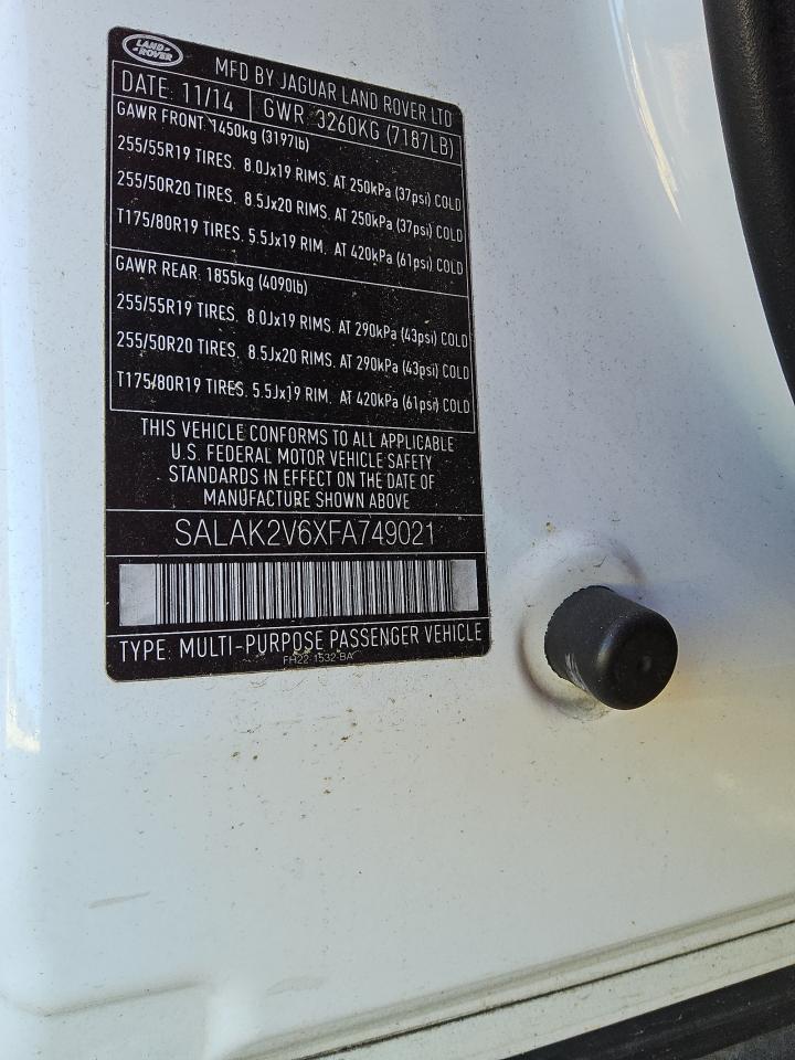2015 Land Rover Lr4 Hse Luxury VIN: SALAK2V6XFA749021 Lot: 91484805