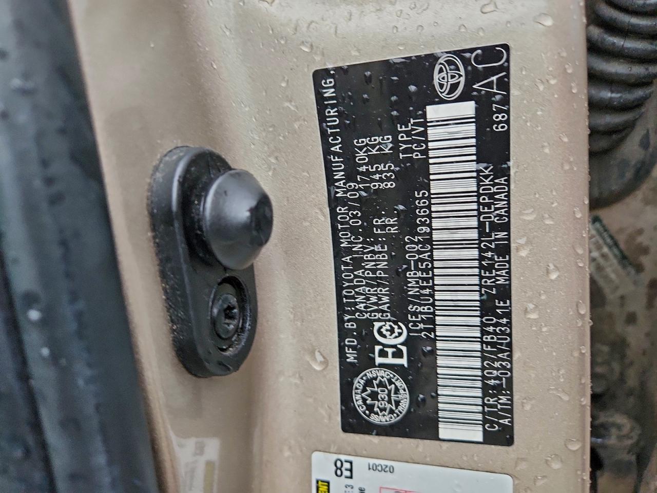 2010 Toyota Corolla Base VIN: 2T1BU4EE5AC193665 Lot: 94286305