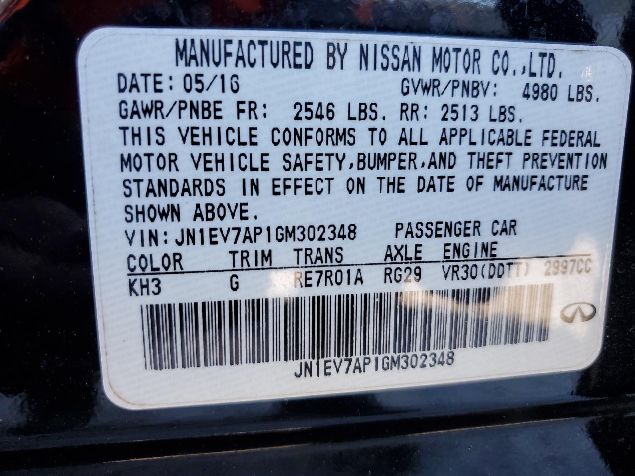 2016 Infiniti Q50 Premium VIN: JN1EV7AP1GM302348 Lot: 92799315