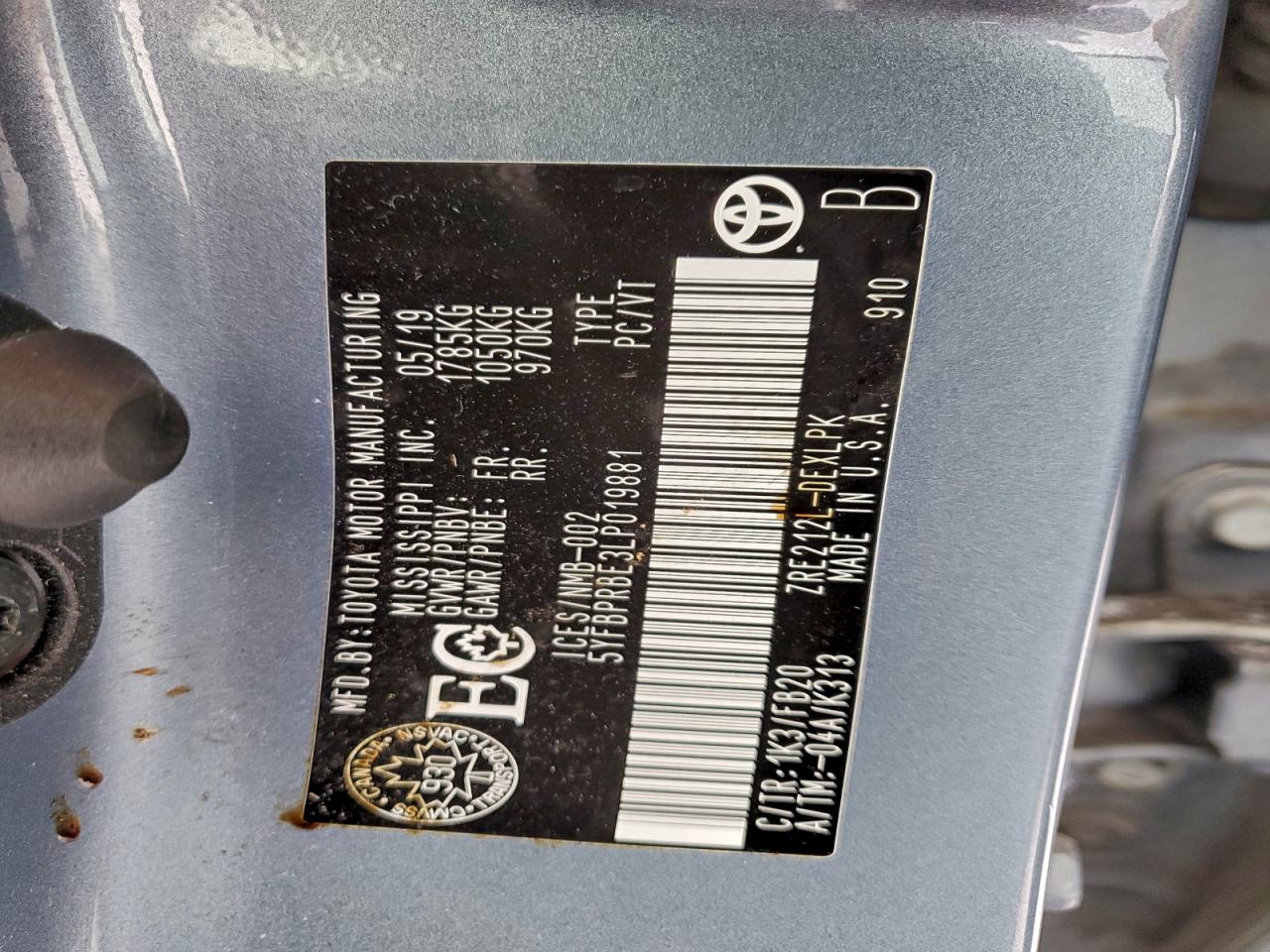 2020 Toyota Corolla Le VIN: 5YFBPRBE3LP019881 Lot: 94656855