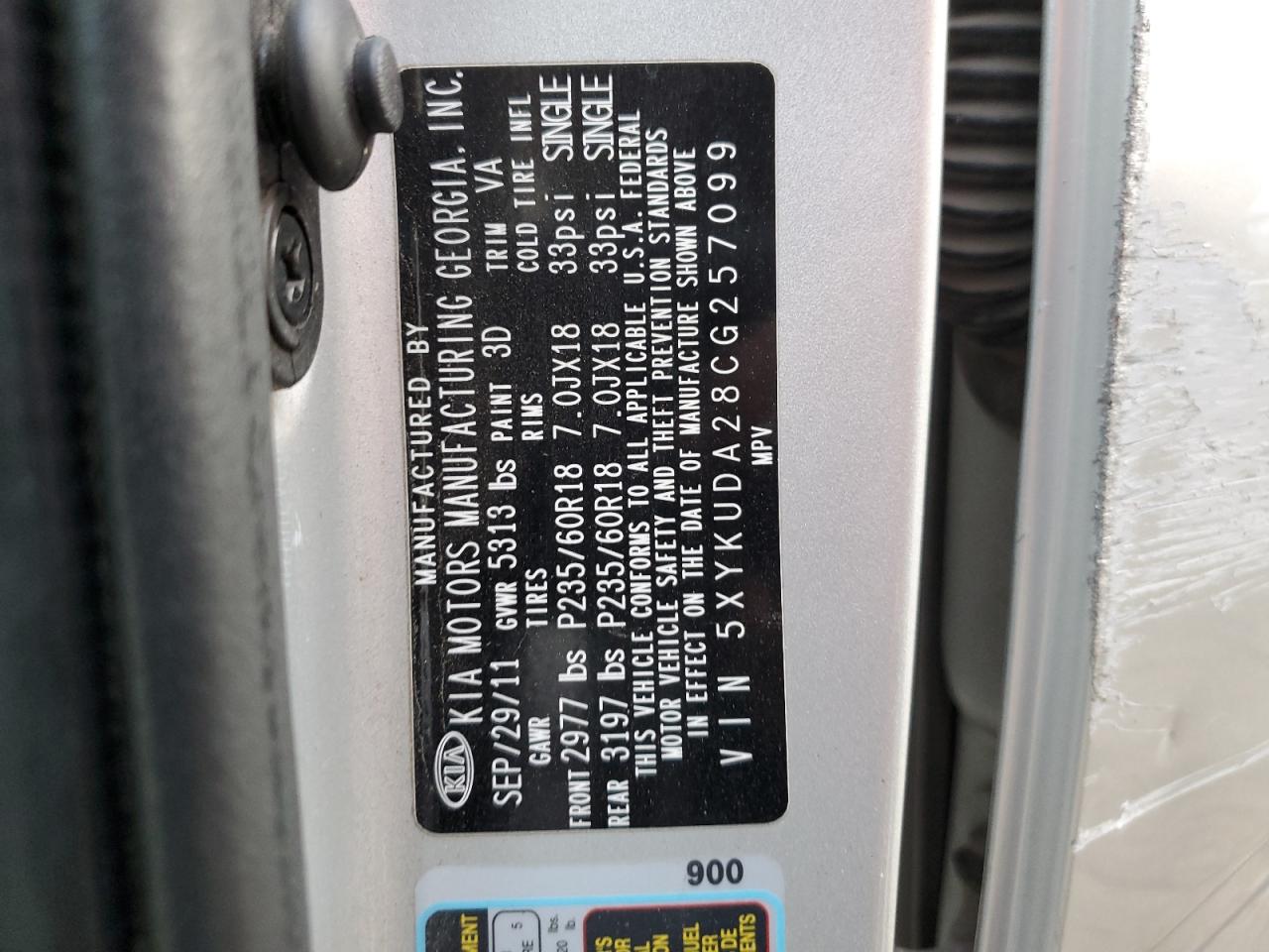 2012 Kia Sorento Ex VIN: 5XYKUDA28CG257099 Lot: 91696055