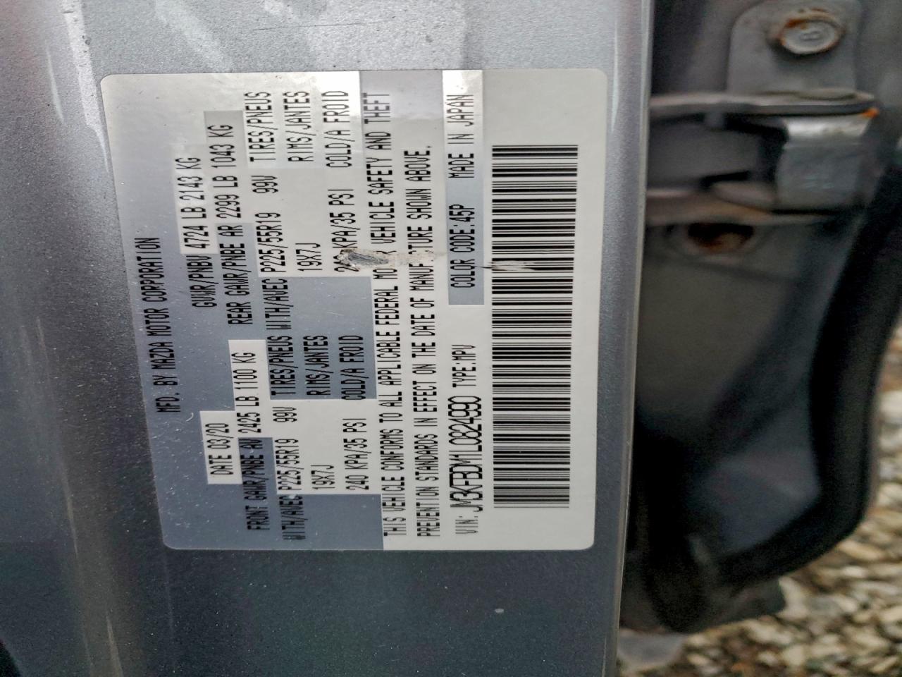 2020 Mazda Cx-5 Grand Touring VIN: JM3KFBDM1L0824990 Lot: 94034265