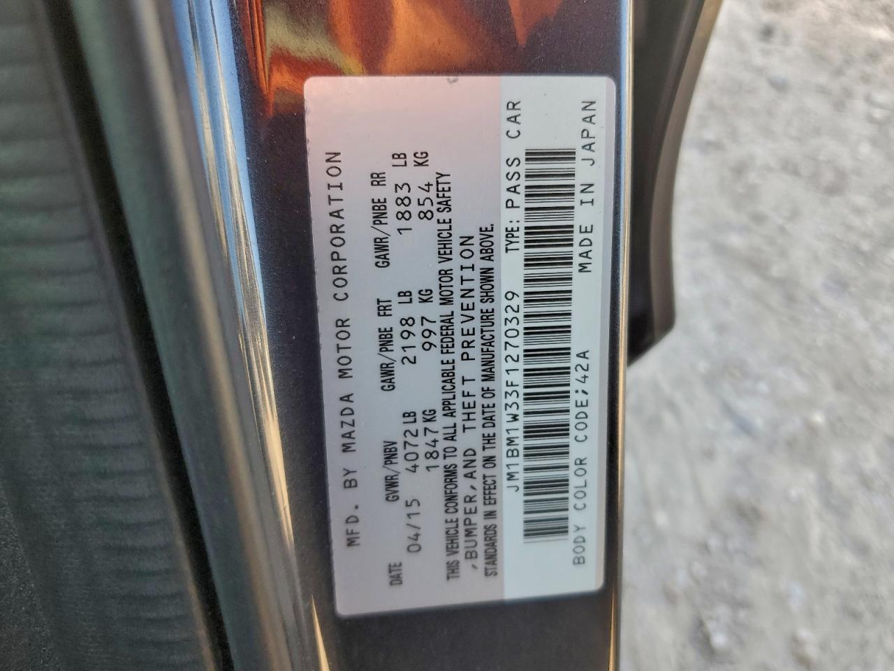 2015 Mazda 3 Grand Touring VIN: JM1BM1W33F1270329 Lot: 93916455