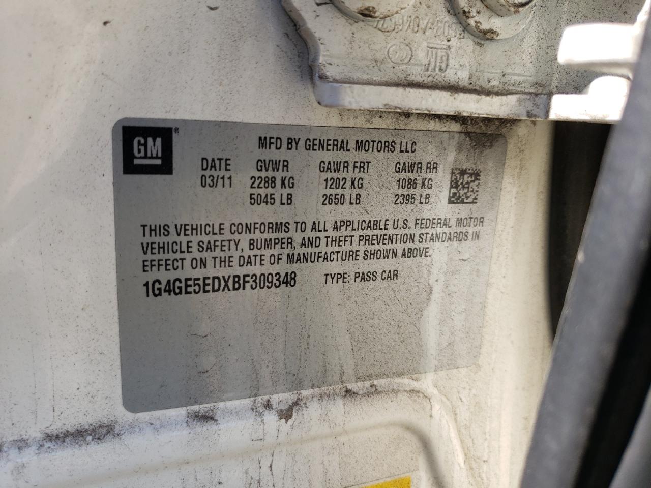 2011 Buick Lacrosse Cxs VIN: 1G4GE5EDXBF309348 Lot: 91484125