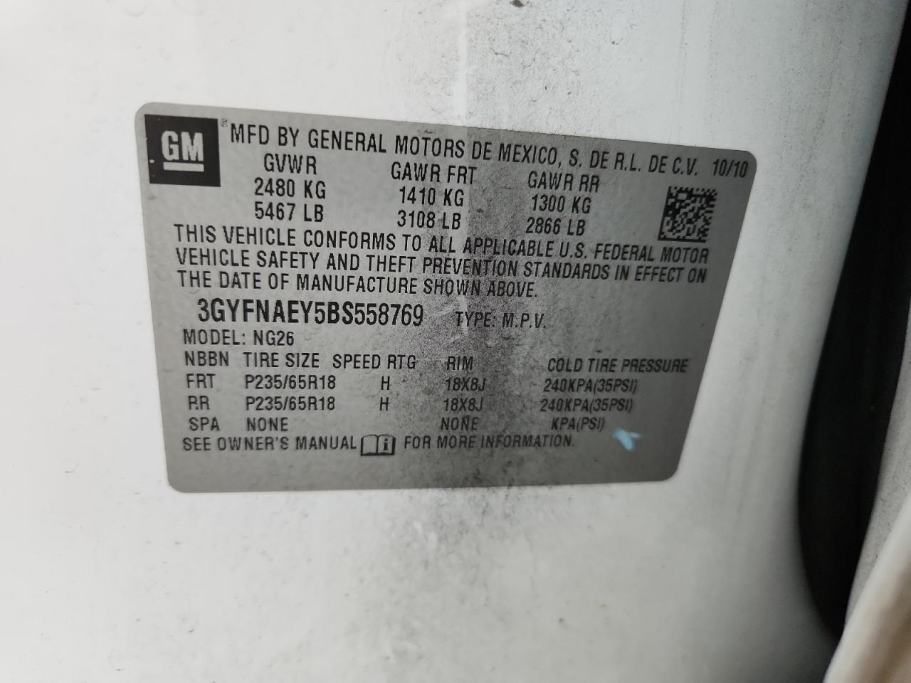 2011 Cadillac Srx Luxury Collection VIN: 3GYFNAEY5BS558769 Lot: 92864325