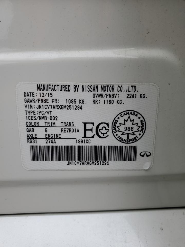 2016 Infiniti Q50 Base VIN: JN1CV7ARXGM251294 Lot: 92641275