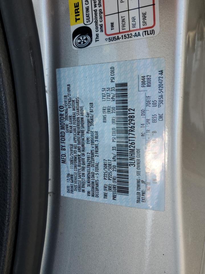 2007 Lincoln Mkz VIN: 3LNHM26T17R629812 Lot: 91352255