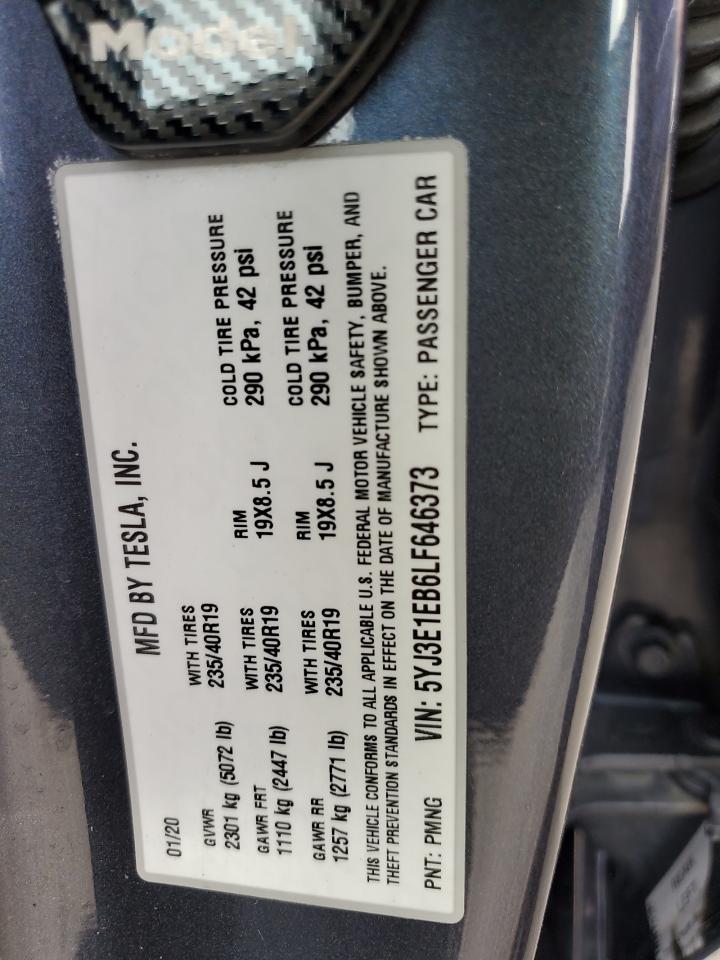 2020 Tesla Model 3 VIN: 5YJ3E1EB6LF646373 Lot: 92836795