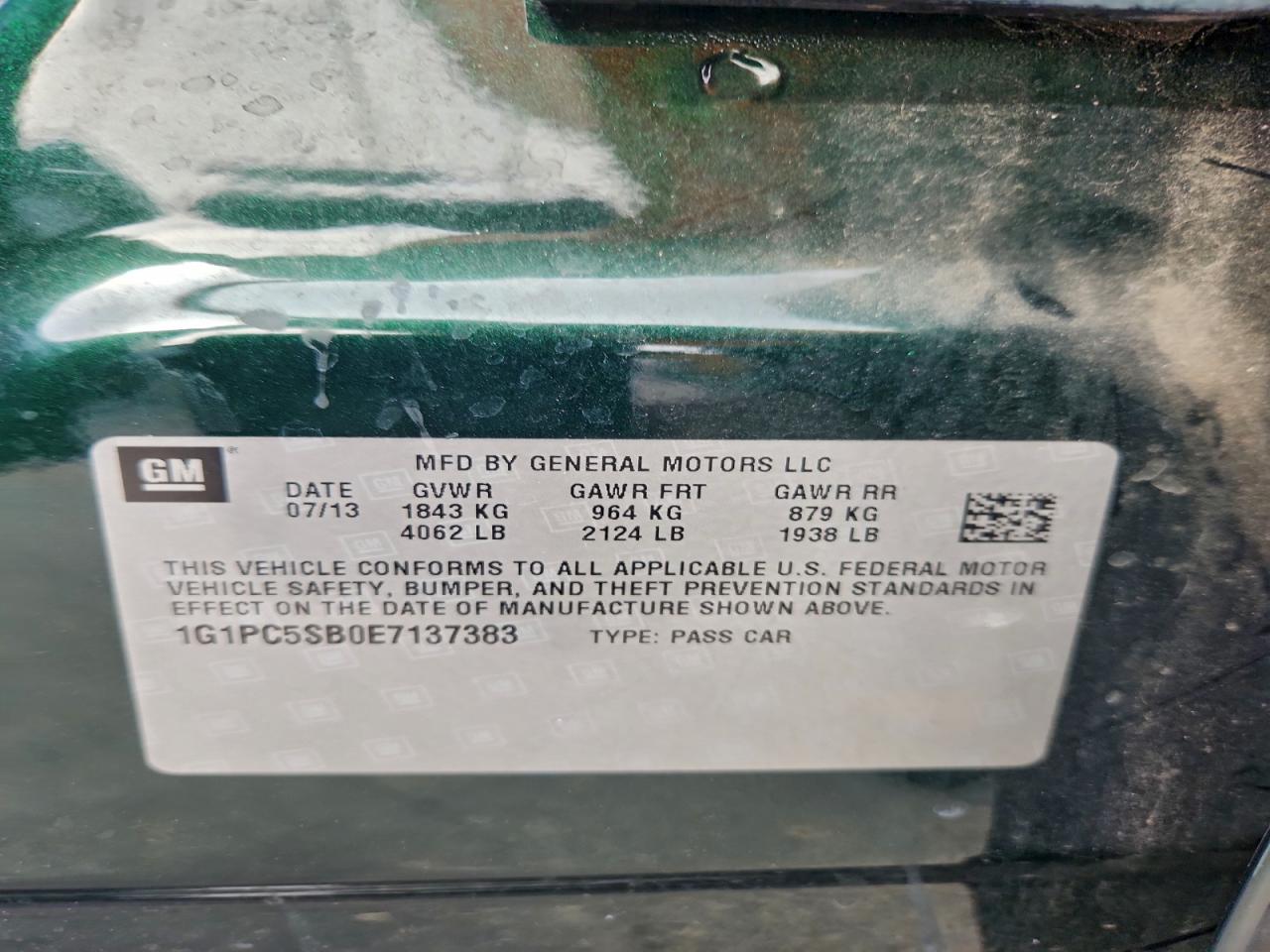 2014 Chevrolet Cruze Lt VIN: 1G1PC5SB0E7137383 Lot: 94785365