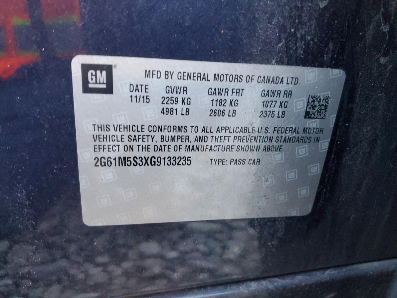 2016 Cadillac Xts Luxury Collection VIN: 2G61M5S3XG9133235 Lot: 92674105