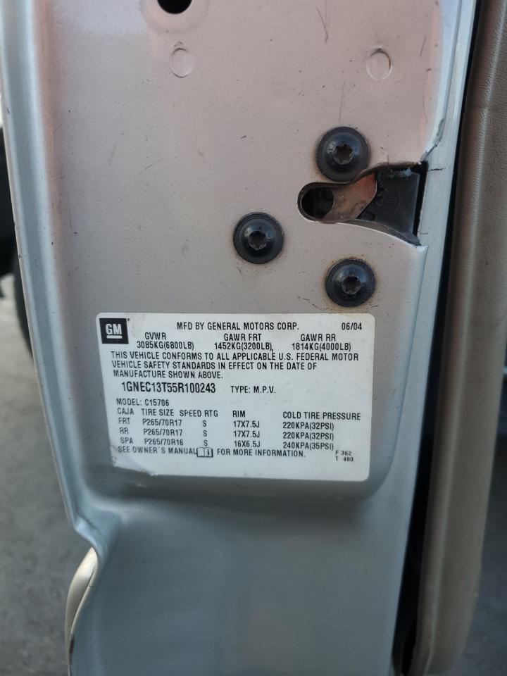 2005 Chevrolet Tahoe C1500 VIN: 1GNEC13T55R100243 Lot: 89920275