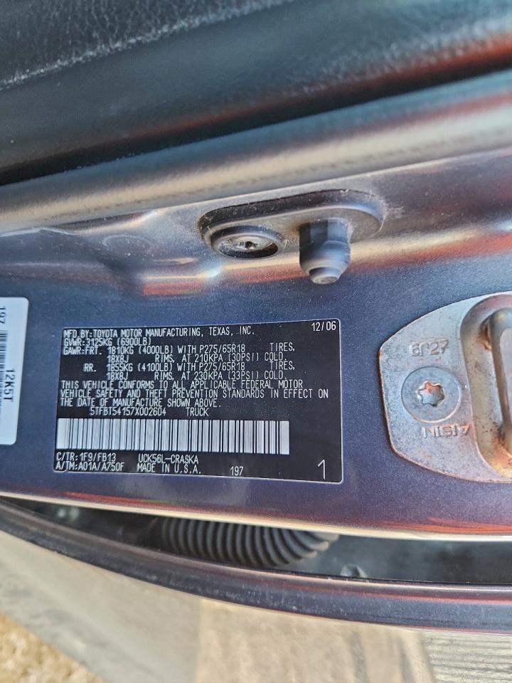 2007 Toyota Tundra Double Cab Sr5 VIN: 5TFBT54157X002604 Lot: 93443205