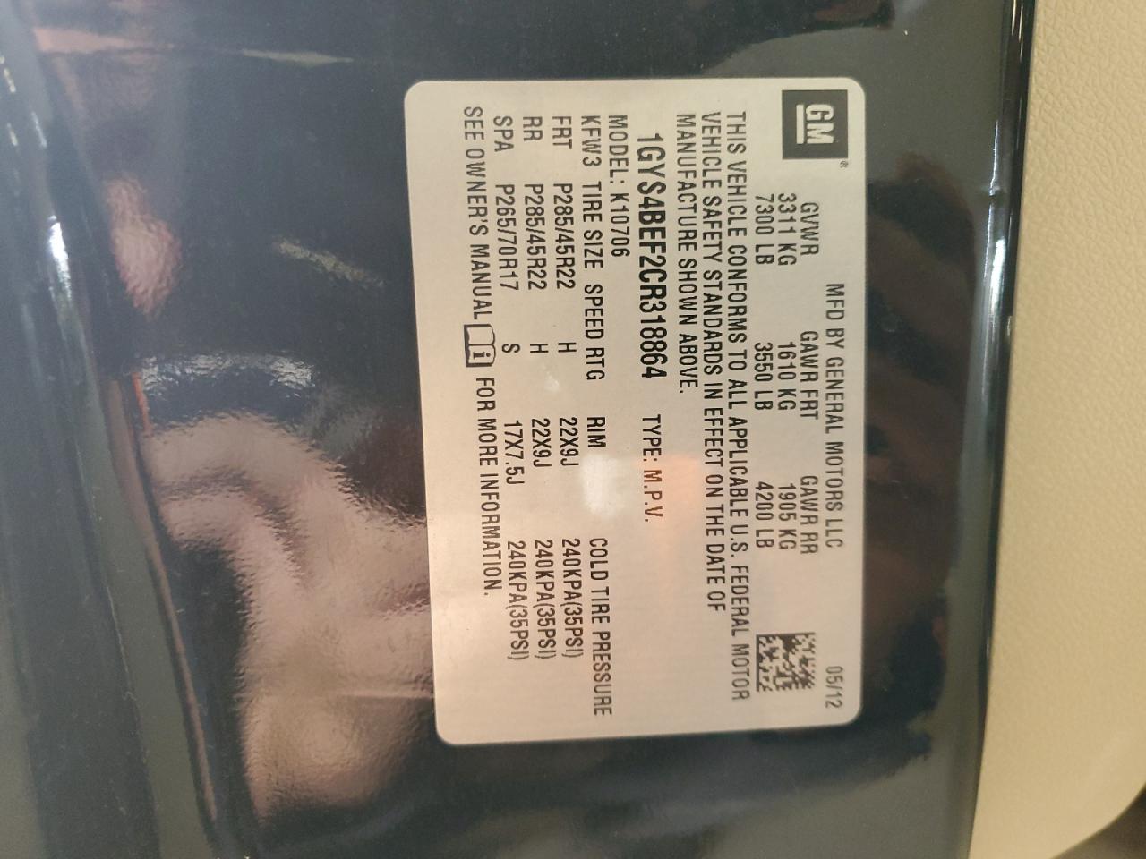 2012 Cadillac Escalade Luxury VIN: 1GYS4BEF2CR318864 Lot: 91365895