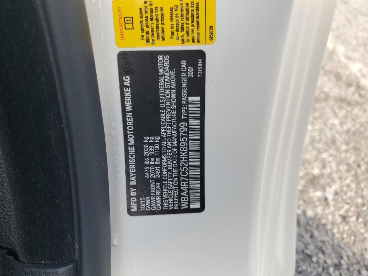 2017 BMW 430I VIN: WBA4R7C52HK895799 Lot: 93554555