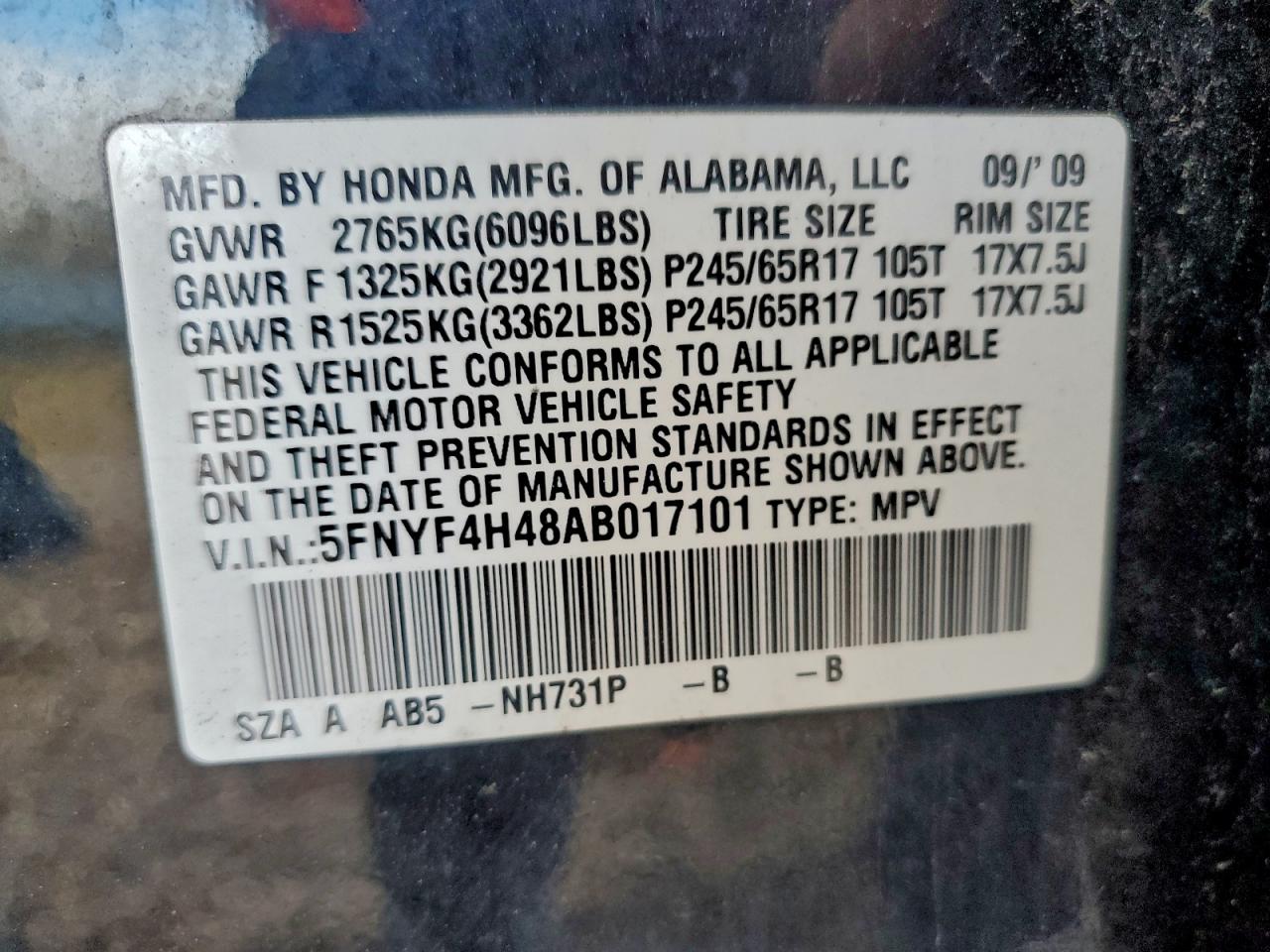 2010 Honda Pilot Ex VIN: 5FNYF4H48AB017101 Lot: 94237245