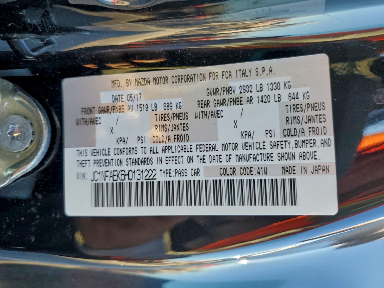 2017 Fiat 124 Spider Classica VIN: JC1NFAEK6H0131222 Lot: 94459295