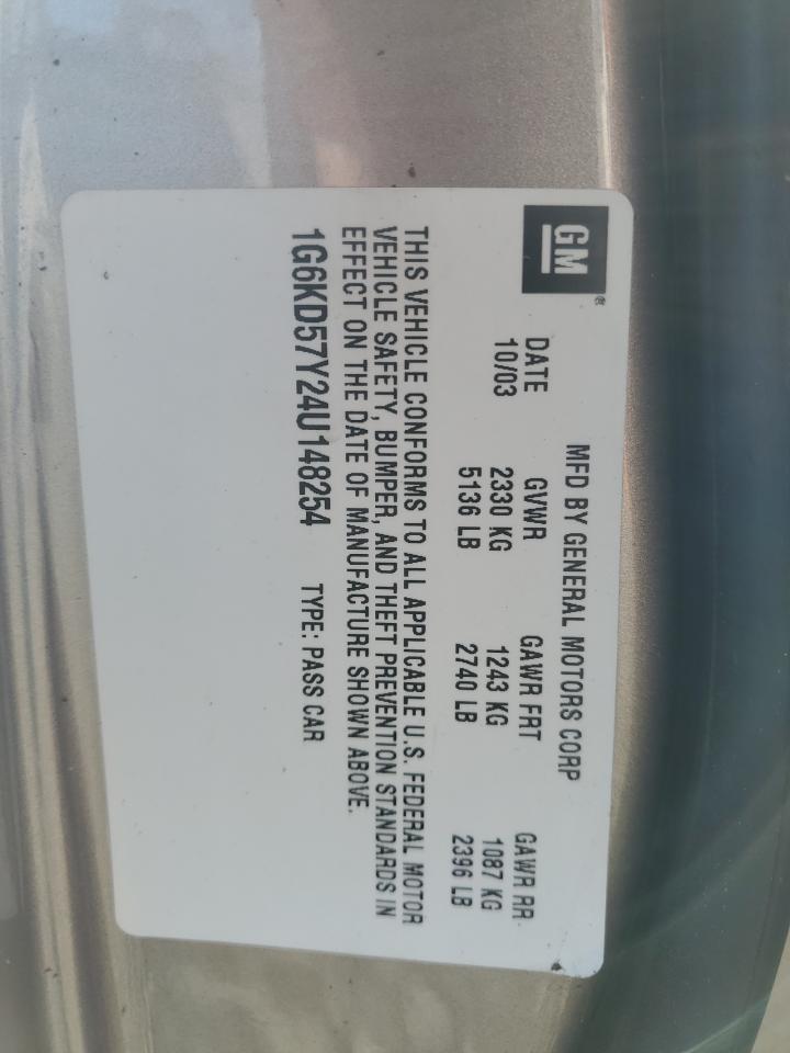 2004 Cadillac Deville VIN: 1G6KD57Y24U148254 Lot: 92372565