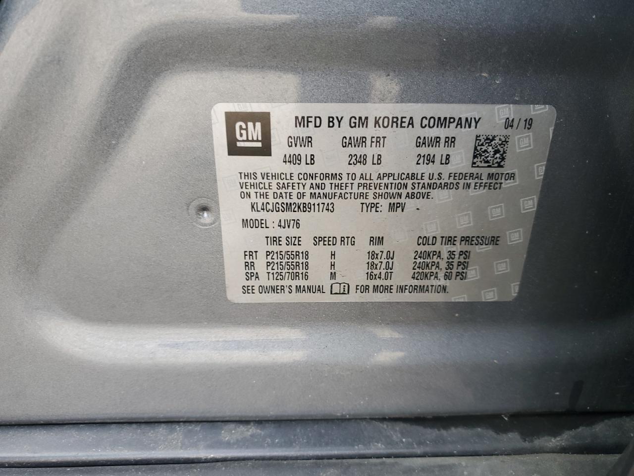 2019 Buick Encore Essence VIN: KL4CJGSM2KB911743 Lot: 93137655