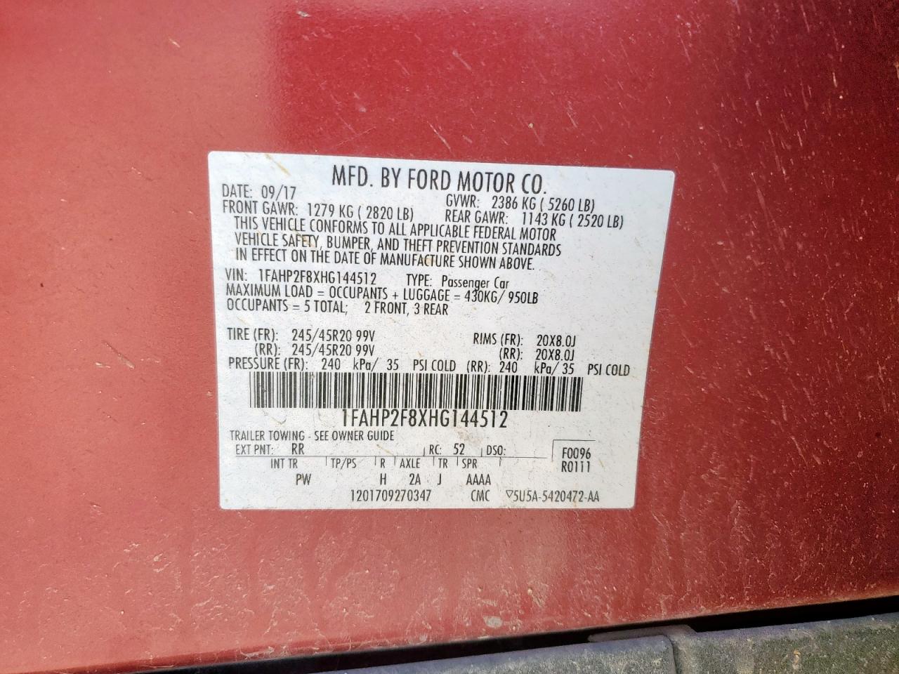 2017 Ford Taurus Limited VIN: 1FAHP2F8XHG144512 Lot: 92788825