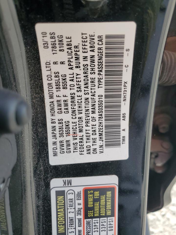2010 Honda Insight Ex VIN: JHMZE2H78AS035010 Lot: 92443685