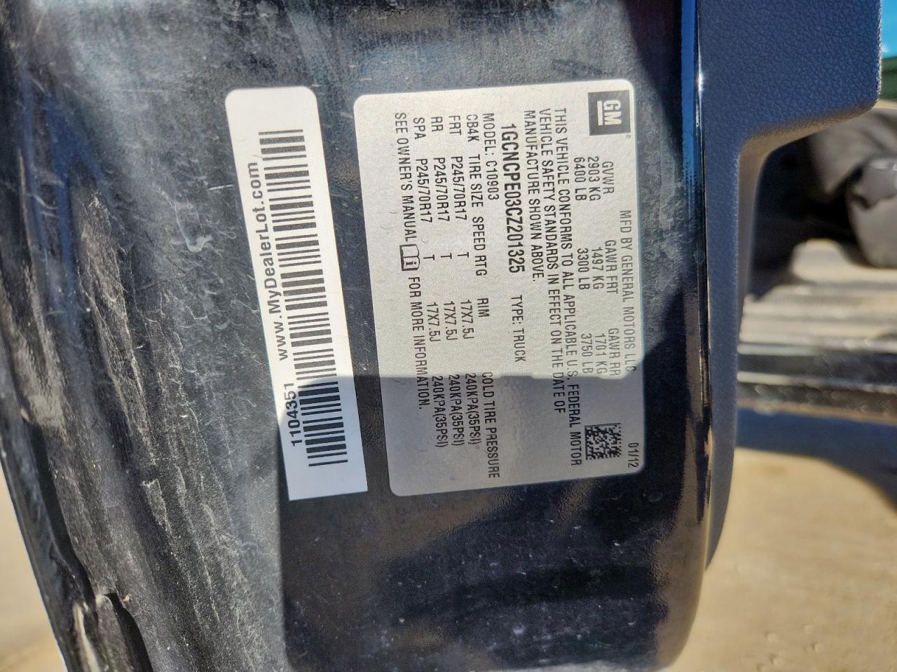 2012 Chevrolet Silverado C1500 VIN: 1GCNCPE03CZ201325 Lot: 91049845