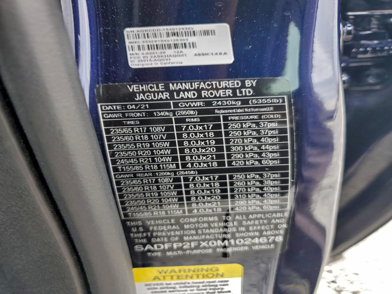 2021 Jaguar E-Pace Se VIN: SADFP2FX0M1024678 Lot: 93730775