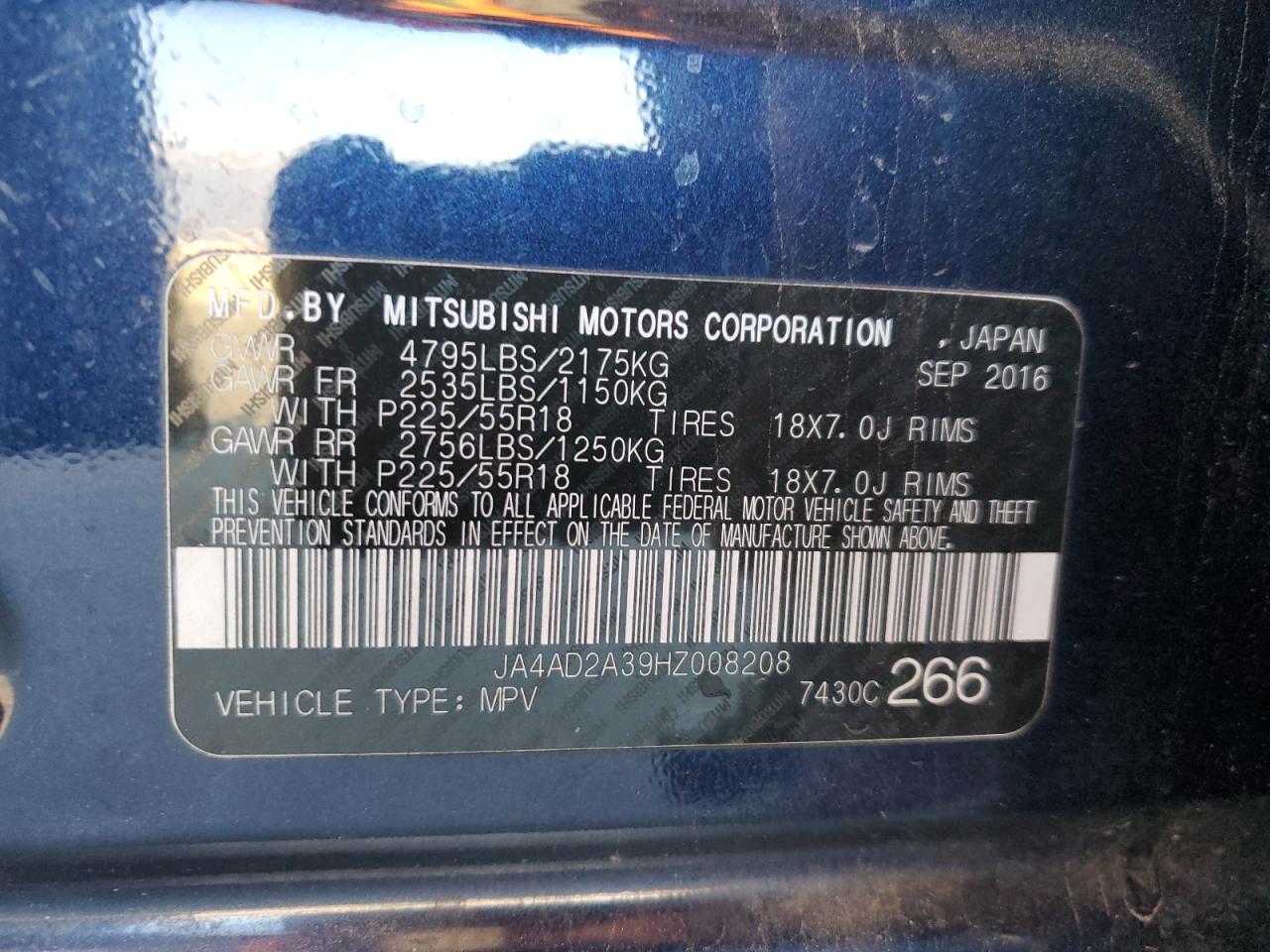 2017 Mitsubishi Outlander Es VIN: JA4AD2A39HZ008208 Lot: 93542525