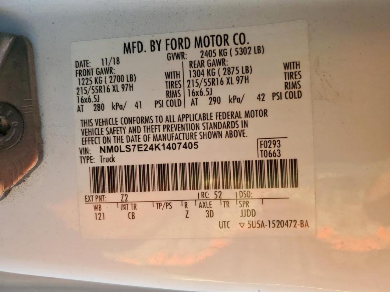 2019 Ford Transit Connect Utility / Service Van VIN: NM0LS7E24K1407405 Lot: 90652585