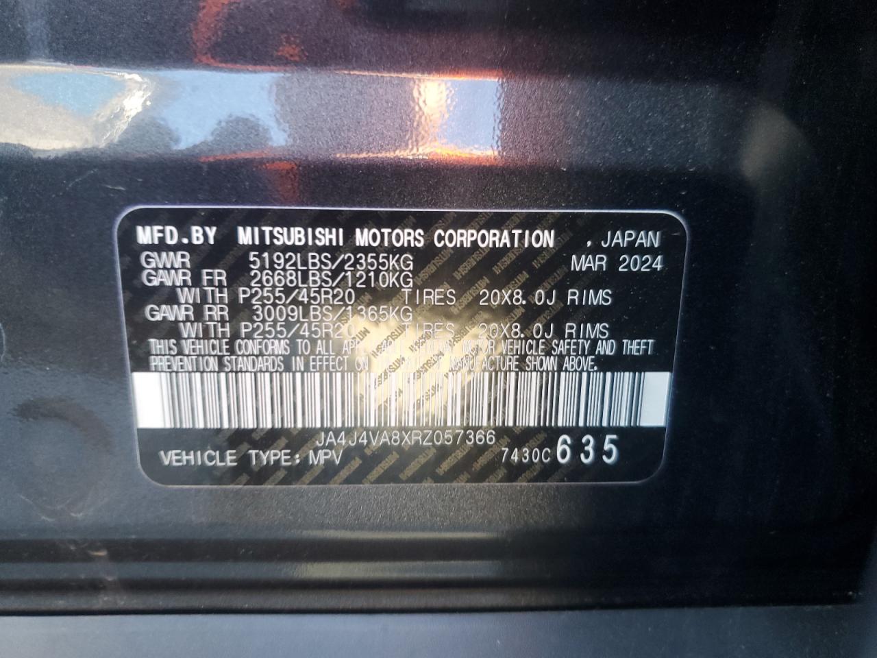 2024 Mitsubishi Outlander Se VIN: JA4J4VA8XRZ057366 Lot: 92591055